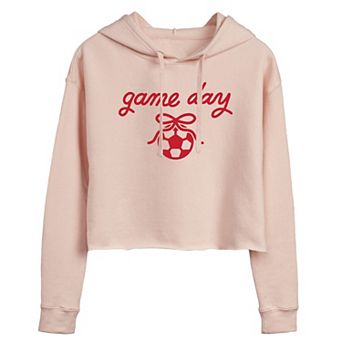 Juniors' Game Day Hockey Bow Cropped Fleece Hoodie