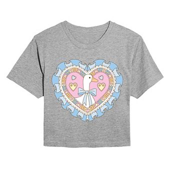 Juniors' Coquette Goose Heart Cropped Tee