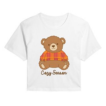 Juniors' Cozy Season Teddy Bear Cropped Tee