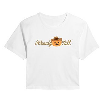 Juniors' Howdy Fall Pumpkin Cowboy Cropped Tee