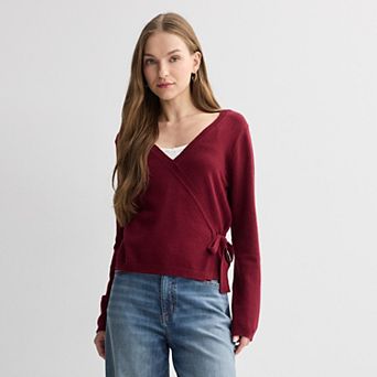 Juniors' madden girl Side Tie Surplice Sweater