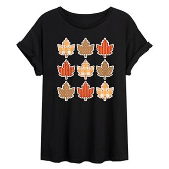 Juniors' Fall Leaves Pattern Oversized Tee