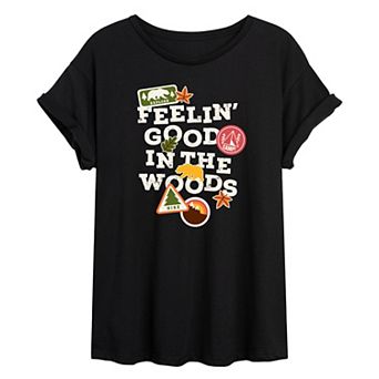 Juniors' Feelin' Good In The Woods Oversized Tee