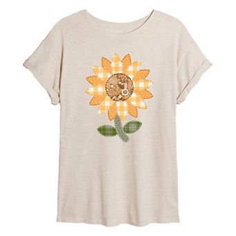 Juniors' Sunflower Patches Oversized Tee