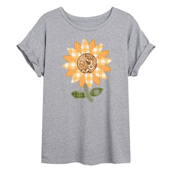 Juniors' Sunflower Patches Oversized Tee