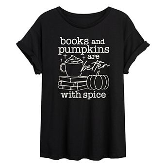 Juniors' Books & Pumpkins Oversized Tee