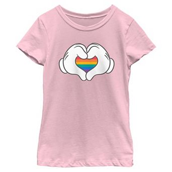 Girls 6-16 Disney's Mickey Mouse Rainbow Heart Hands Graphic Tee