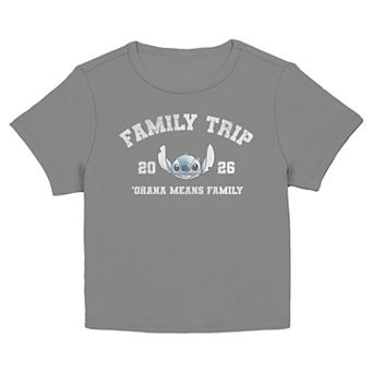 Juniors' Disney Lilo & Stitch Family Trip 2026 Stitch Face 'Ohana Graphic Baby Tee