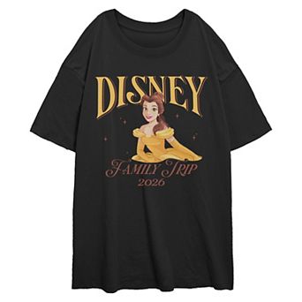 Juniors' Disney's Beauty and the Beast Belle Family Trip 2026 Oversized Graphic Tee