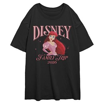 Juniors' Disney's The Little Mermaid Ariel Family Trip 2026 Oversized Graphic Tee