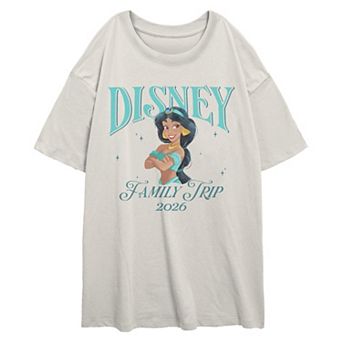 Juniors' Disney's Aladdin Jasmine Family Trip 2026 Oversized Graphic Tee
