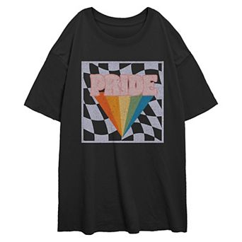 Juniors' Pride Rainbow Burst Checkered Square Oversized Graphic Tee