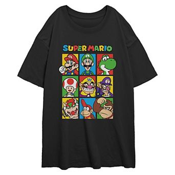 Juniors' Super Mario Bros. Character Grid Oversized Graphic Tee