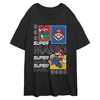 Juniors' Super Mario Bros. Mario Collage Oversized Graphic Tee
