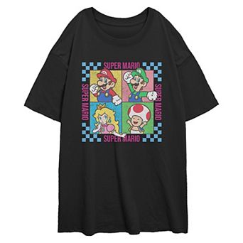 Juniors' Super Mario Bros. Mario, Luigi, Princess Peach & Toad Grid Oversized Graphic Tee