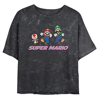 Juniors' Super Mario Bros. Toad, Mario & Luigi Buddies Cropped Graphic Tee
