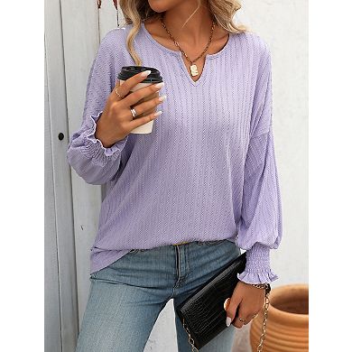 Women's Long Sleeve Loose Fit V Neck T-Shirt