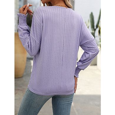 Women's Long Sleeve Loose Fit V Neck T-Shirt