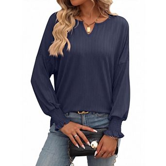 Women's Long Sleeve Loose Fit V Neck T-Shirt