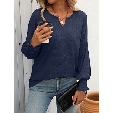 Women's V Neck Long Sleeve Loose Fit T-Shirt Top