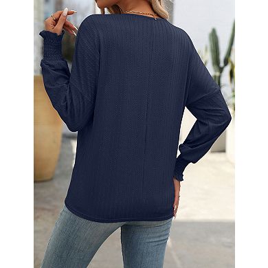 Women's V Neck Long Sleeve Loose Fit T-Shirt Top
