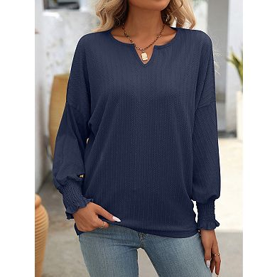 Women's V Neck Long Sleeve Loose Fit T-Shirt Top