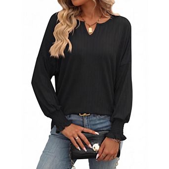 Women's V Neck Long Sleeve Loose Fit T-Shirt Top