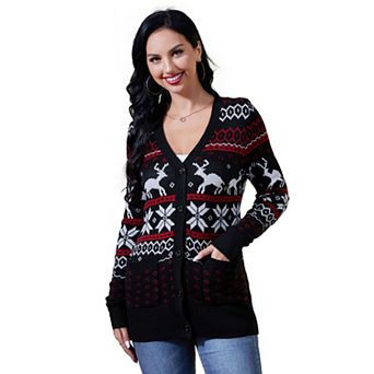 Women's Christmas Cardigan Long sleeve V Neck Button Down with Pockets