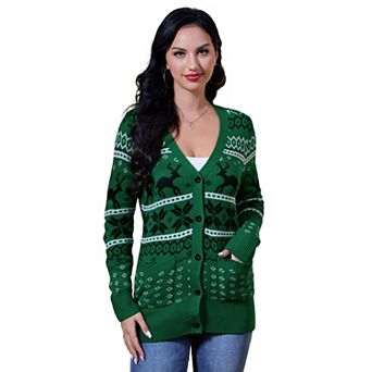 Women's Christmas Cardigan Long sleeve V Neck Button Down with Pockets