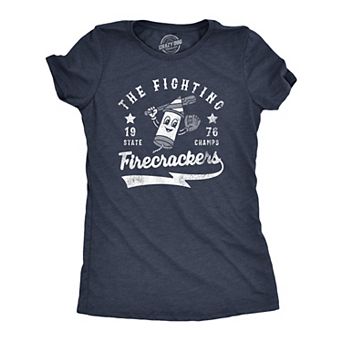 Womens The Fighting Firecrackers T Shirt Funny Fourth Of July Party Baseball Team Tee for Ladies