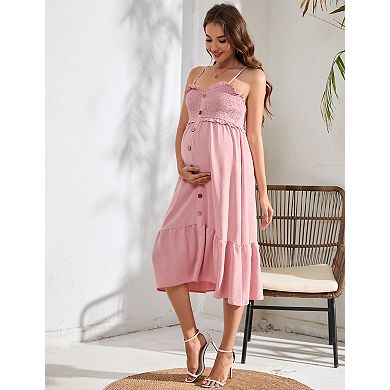 Women's Maternity Sleeveless Adjustable Spaghetti Strap Midi Dress