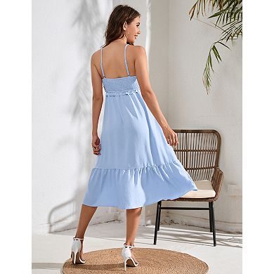 Women's Maternity Sleeveless Adjustable Spaghetti Strap Midi Dress