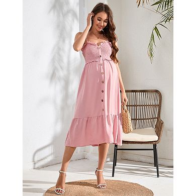 Women's Maternity Sleeveless Adjustable Spaghetti Strap Midi Dress