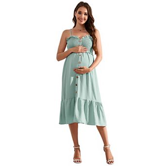 Women's Maternity Sleeveless Adjustable Spaghetti Strap Midi Dress
