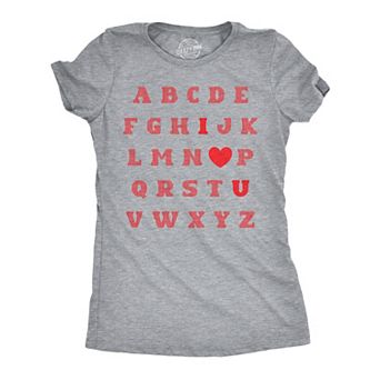 Womens Valentine Alphabet T Shirt Funny Cute Valentines Day Gift Lovers Tee for Ladies