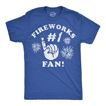 Mens Funny T Shirts Fireworks Number 1 Fan Sarcastic Fourth Of July Graphic Novelty Tee for Men