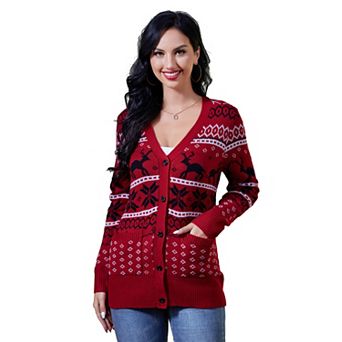 Women's Christmas Long sleeve Cardigan V Neck Button Down with Pockets