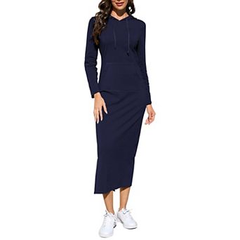 Women's Long Sleeve Hooded Dress Casual Pullover Hoodie Dress