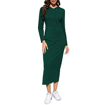 Women's Long Sleeve Hooded Dress Casual Pullover Hoodie Dress