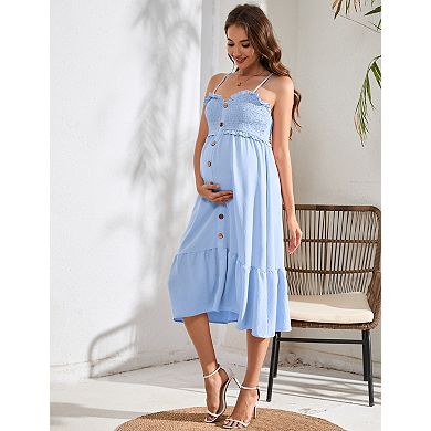 Women's Maternity Adjustable Spaghetti Strap Midi Dress