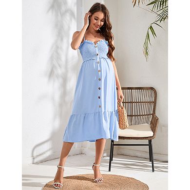 Women's Maternity Adjustable Spaghetti Strap Midi Dress