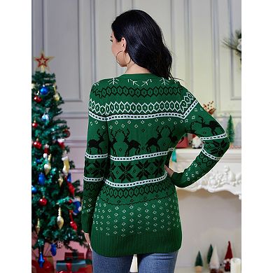 Women's Long sleeve V Neck Button Down with Pockets Christmas Cardigan