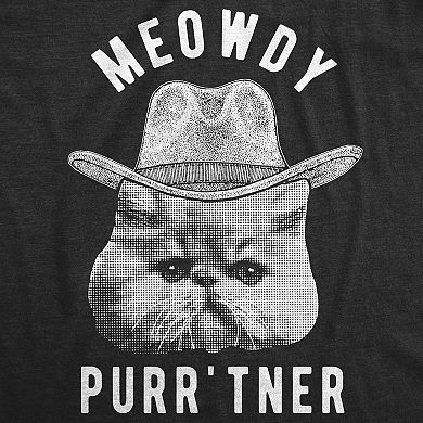 Womens Meowdy Purr'tner T Shirt Hilarious Cowboy Cat Tee Kitty Owner Gift