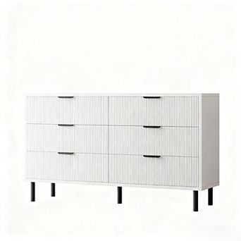 6 Drawer Dresser, Wide Wood Double Dresser with Metal Legs and Handles, Modern Chest of Drawers