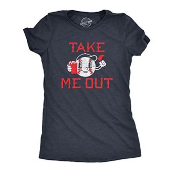 Womens Take Me Out T Shirt Funny Sarcastic Baseball Game Popcorn Graphic Tee for Ladies