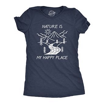Womens Nature Is My Happy Place T Shirt Funny Outdoor Camping Hiking Lovers Tee for Ladies