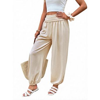 Women's High Waist Elastic Waistband Pants
