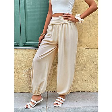 Women's High Waist Elastic Waistband Pants
