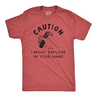 Mens Caution I Might Explode In Your Hand T Shirt Funny 4th Of July Firework Graphic Novelty Tee