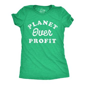 Womens Planet Over Profit Funny T Shirts Earth Day Graphic Tee for Ladies